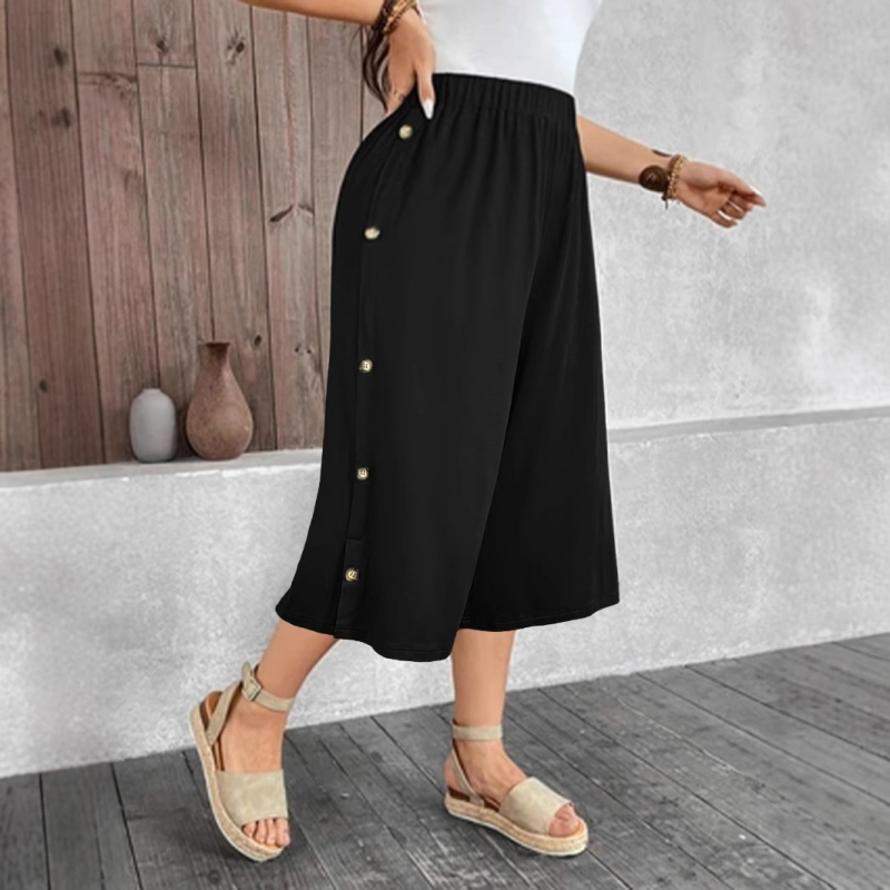 Moteriški poliesterinės kelnes tiesaus kirpimo, elastinis juosmuo, šoninis mygtuko įpjova, ruduo 2025