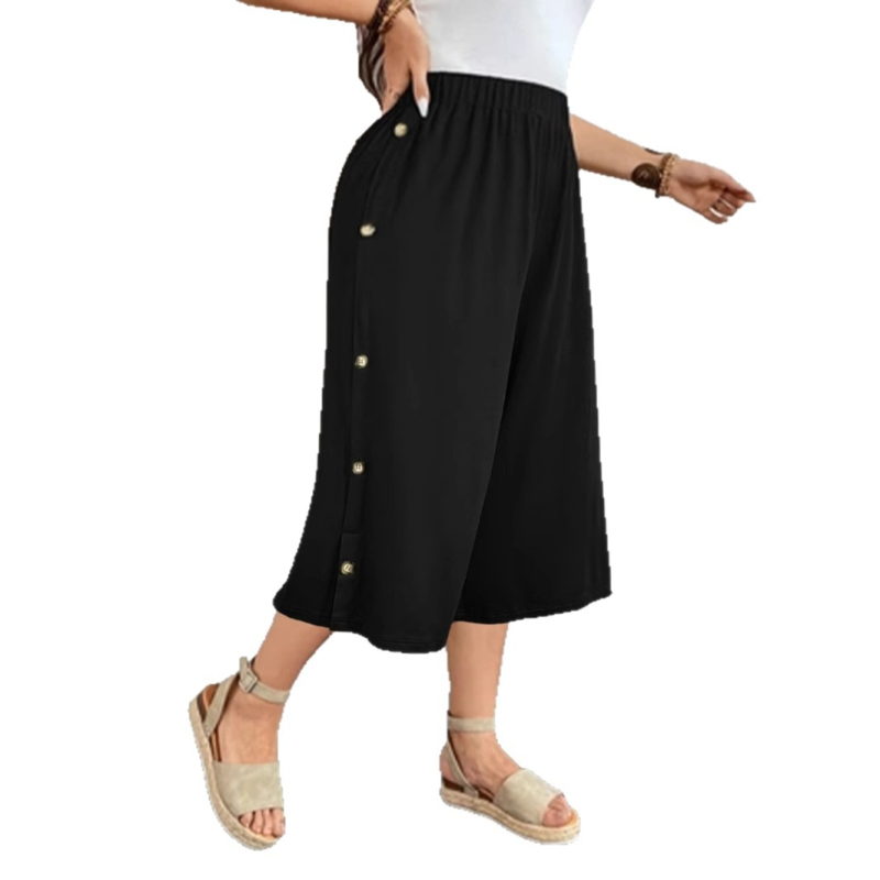 Moteriški poliesterinės kelnes tiesaus kirpimo, elastinis juosmuo, šoninis mygtuko įpjova, ruduo 2025