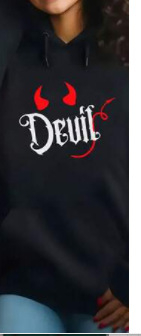 Női kapucnis pulóver, betűs nyomtatás, laza szabás, hosszú ujjú, poliészter anyag