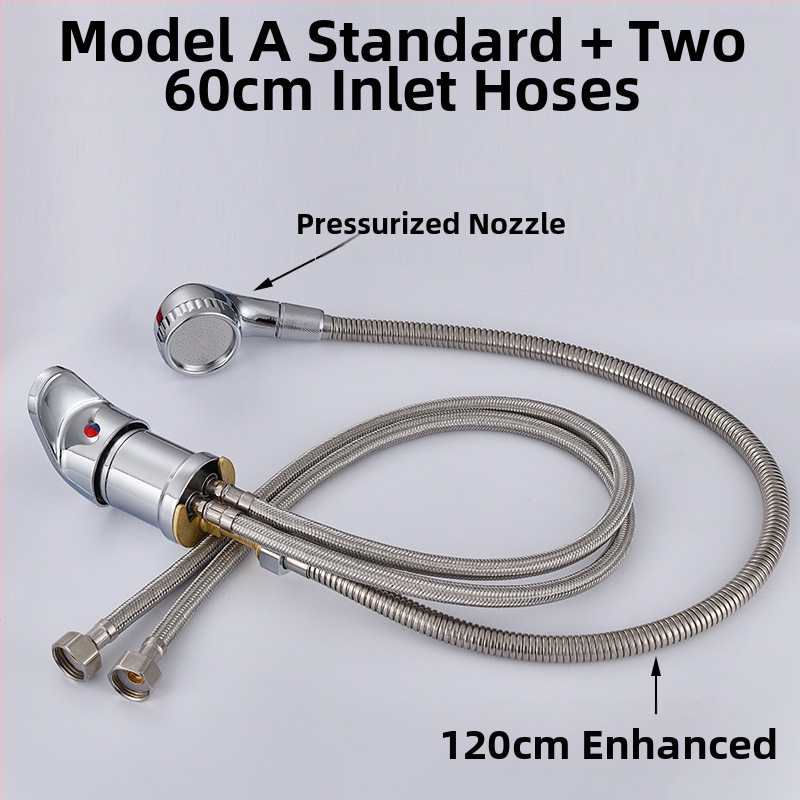 Sampont mosó csap meleg/hideg keverő szeleppel és nyomás alatti zuhanyfejjel | anyag: cinkötvözet | FCC tanúsítvány | kimenet: 6 | funkciók: keverés, késleltetés, húzás