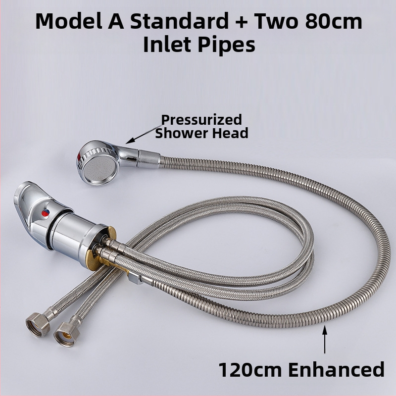 Sampont mosó csap meleg/hideg keverő szeleppel és nyomás alatti zuhanyfejjel | anyag: cinkötvözet | FCC tanúsítvány | kimenet: 6 | funkciók: keverés, késleltetés, húzás