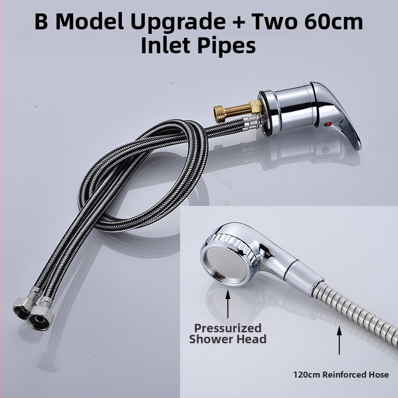 Sampont mosó csap meleg/hideg keverő szeleppel és nyomás alatti zuhanyfejjel | anyag: cinkötvözet | FCC tanúsítvány | kimenet: 6 | funkciók: keverés, késleltetés, húzás