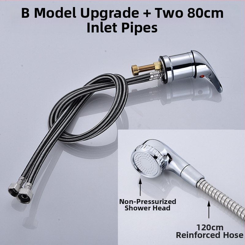 Sampont mosó csap meleg/hideg keverő szeleppel és nyomás alatti zuhanyfejjel | anyag: cinkötvözet | FCC tanúsítvány | kimenet: 6 | funkciók: keverés, késleltetés, húzás