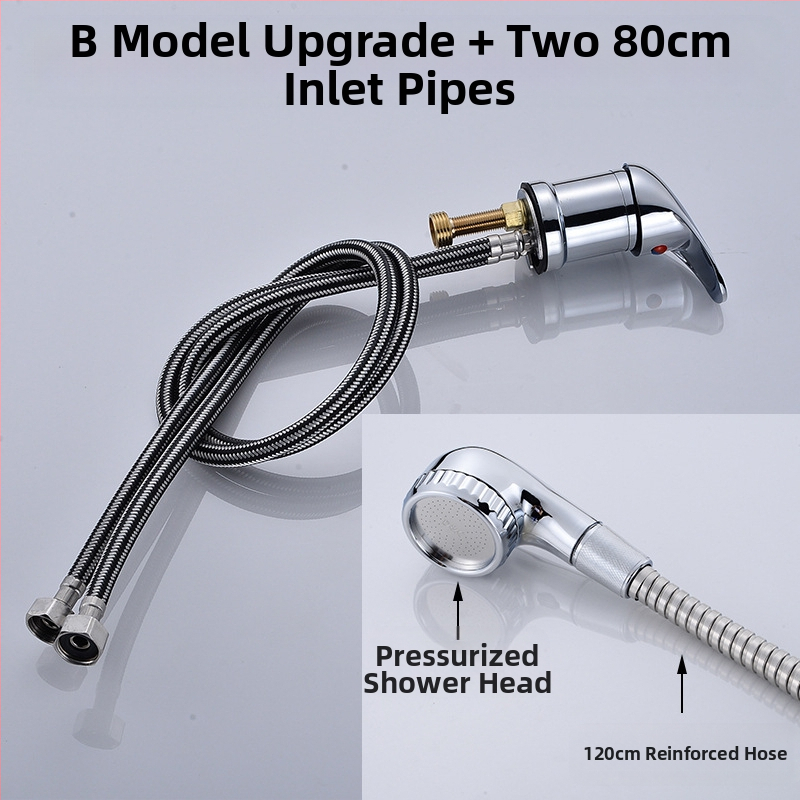 Sampont mosó csap meleg/hideg keverő szeleppel és nyomás alatti zuhanyfejjel | anyag: cinkötvözet | FCC tanúsítvány | kimenet: 6 | funkciók: keverés, késleltetés, húzás