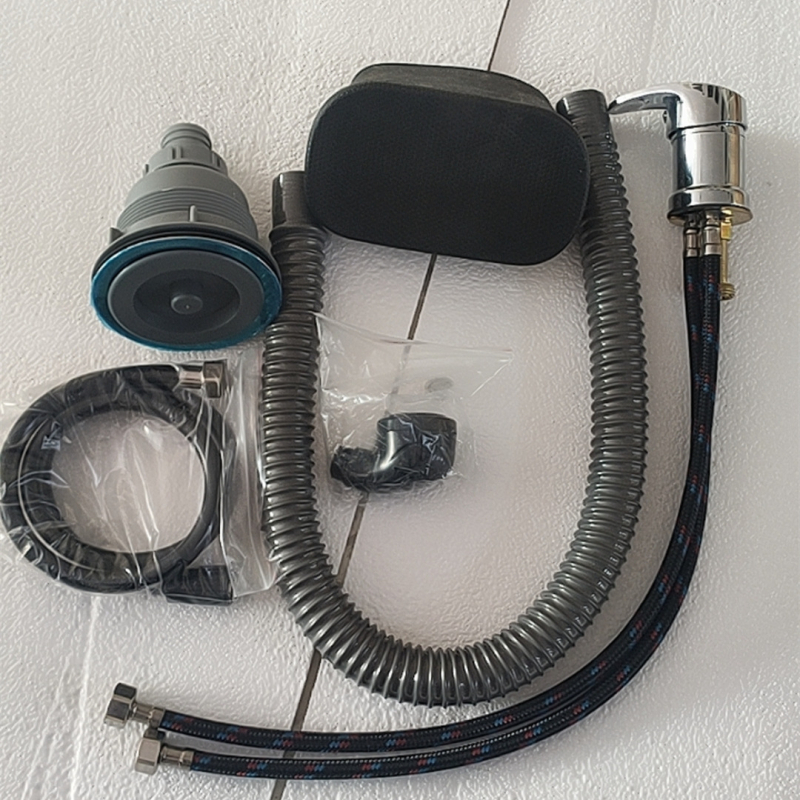 Sampont mosó csap meleg/hideg keverő szeleppel és nyomás alatti zuhanyfejjel | anyag: cinkötvözet | FCC tanúsítvány | kimenet: 6 | funkciók: keverés, késleltetés, húzás