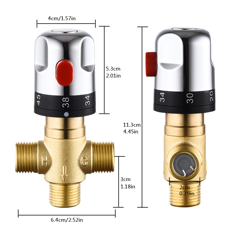 Žalvarinis termosistatinis maišymo vožtuvas virtuvei ir voniai, išėjimas G1/2, slėgis 0,1–1 MPa, šalta 0–30°C, karšta 45–80°C
