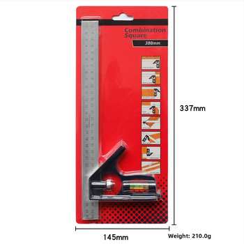 L-σχήματος γωνιόμετρο από χάλυβα υψηλής περιεκτικότητας σε άνθρακα για μέτρηση γωνιών, ακρίβεια 1 mm, με δυνατότητα προσαρμογής