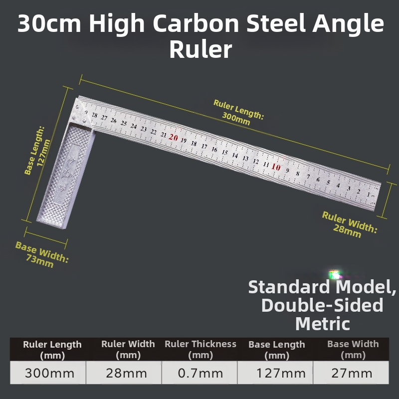 L-σχήματος γωνιόμετρο από χάλυβα υψηλής περιεκτικότητας σε άνθρακα για μέτρηση γωνιών, ακρίβεια 1 mm, με δυνατότητα προσαρμογής