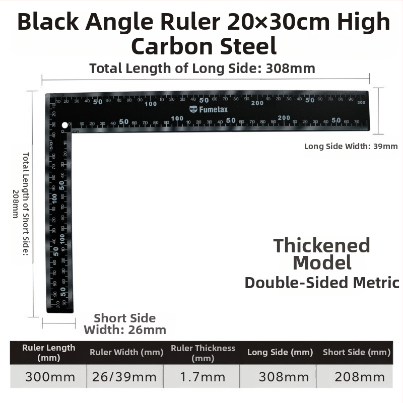 L-σχήματος γωνιόμετρο από χάλυβα υψηλής περιεκτικότητας σε άνθρακα για μέτρηση γωνιών, ακρίβεια 1 mm, με δυνατότητα προσαρμογής