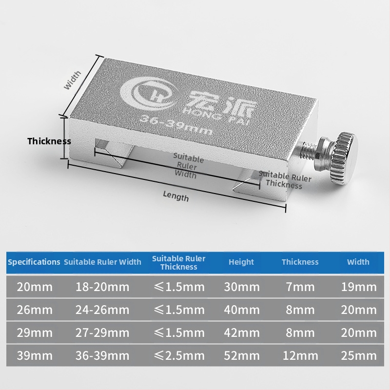 Позициониращ блок за линейка от неръждаема стомана за дървообработване — инструмент за подравняване на линия, ограничителен блок, плъзгач