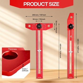 Дърводелска линейка за маркиране с регулируем алуминиев T-образен ръб и скала за ъгъл