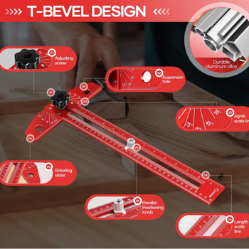 Дърводелска линейка за маркиране с регулируем алуминиев T-образен ръб и скала за ъгъл