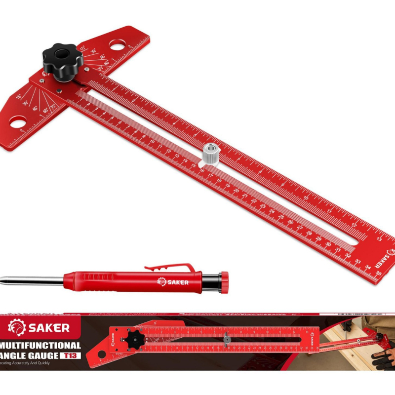 Дърводелска линейка за маркиране с регулируем алуминиев T-образен ръб и скала за ъгъл