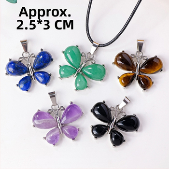 Κολιέ με μενταγιόν πεταλούδα από κρύσταλλο και αχάτη σε μεταλλικό κράμα – μοντέρνος μινιμαλιστικός σχεδιασμός