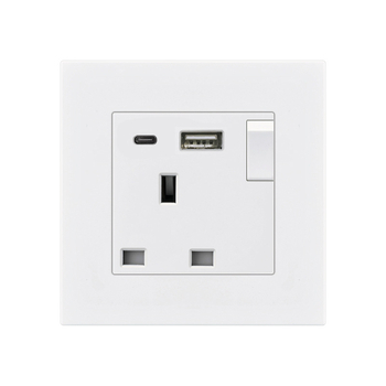 Британски стандарт 86-тип скрит стенен контакт с USB-C 18W бързо зареждане, 13A, CE сертифициран, 250V