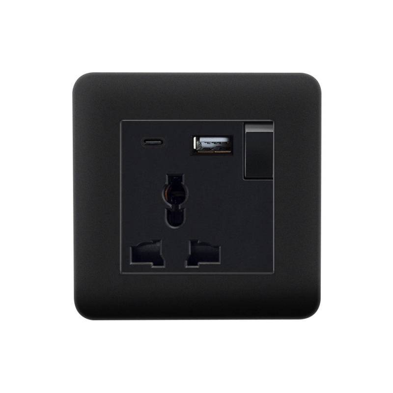 Британски стандарт 86-тип скрит стенен контакт с USB-C 18W бързо зареждане, 13A, CE сертифициран, 250V