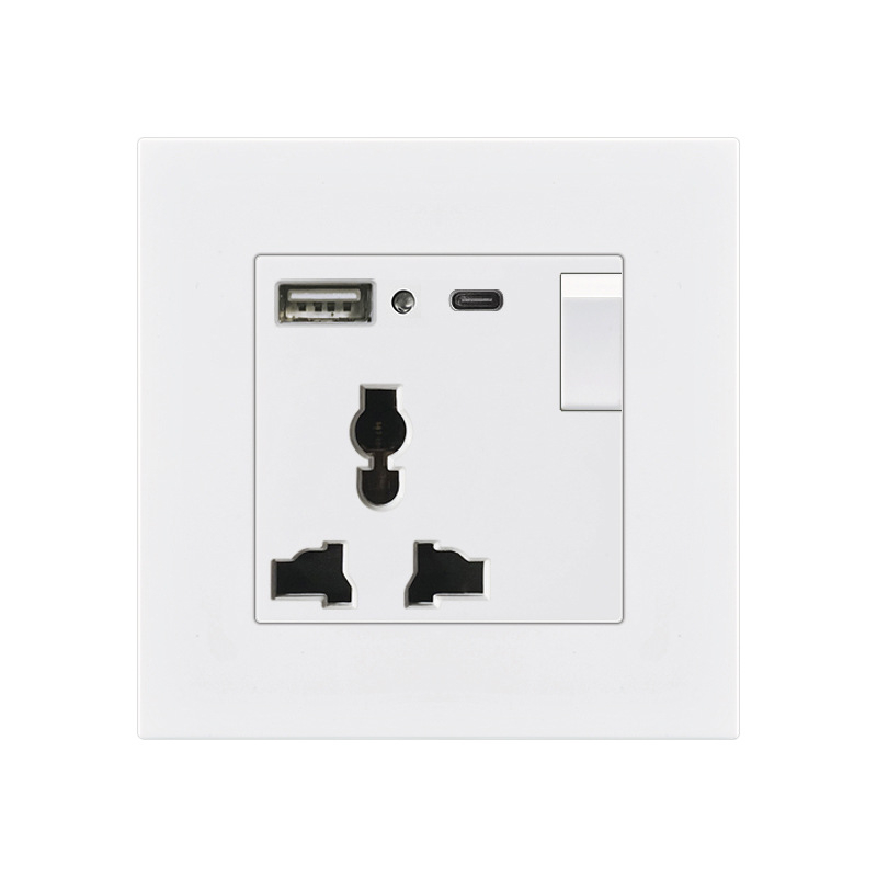 Британски стандарт 86-тип скрит стенен контакт с USB-C 18W бързо зареждане, 13A, CE сертифициран, 250V