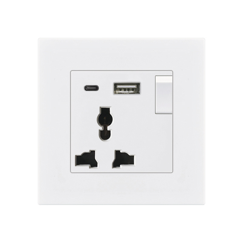Британски стандарт 86-тип скрит стенен контакт с USB-C 18W бързо зареждане, 13A, CE сертифициран, 250V
