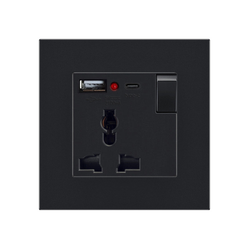 Британски стандарт 86-тип скрит стенен контакт с USB-C 18W бързо зареждане, 13A, CE сертифициран, 250V