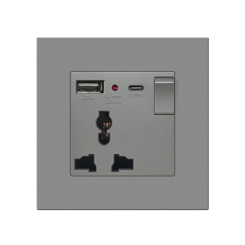 Британски стандарт 86-тип скрит стенен контакт с USB-C 18W бързо зареждане, 13A, CE сертифициран, 250V