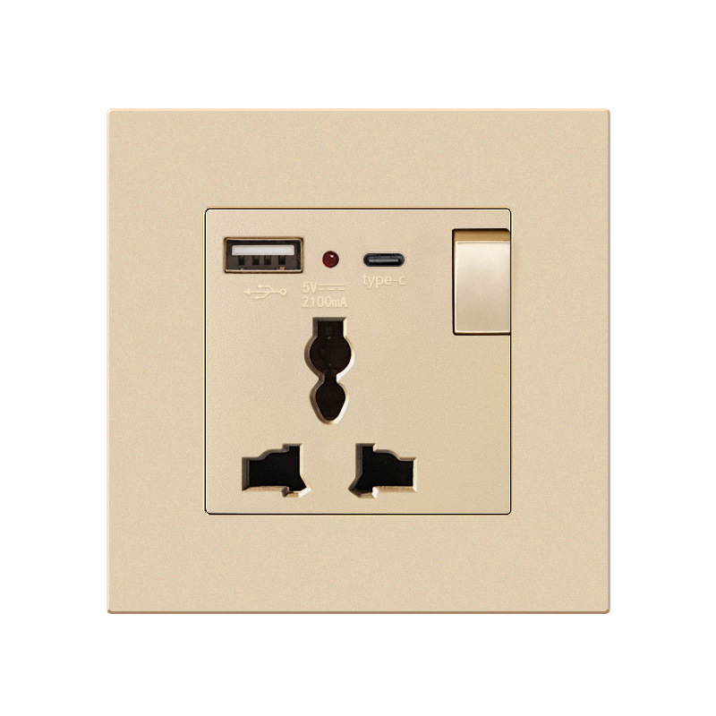 Британски стандарт 86-тип скрит стенен контакт с USB-C 18W бързо зареждане, 13A, CE сертифициран, 250V