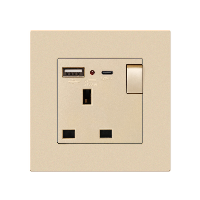Британски стандарт 86-тип скрит стенен контакт с USB-C 18W бързо зареждане, 13A, CE сертифициран, 250V