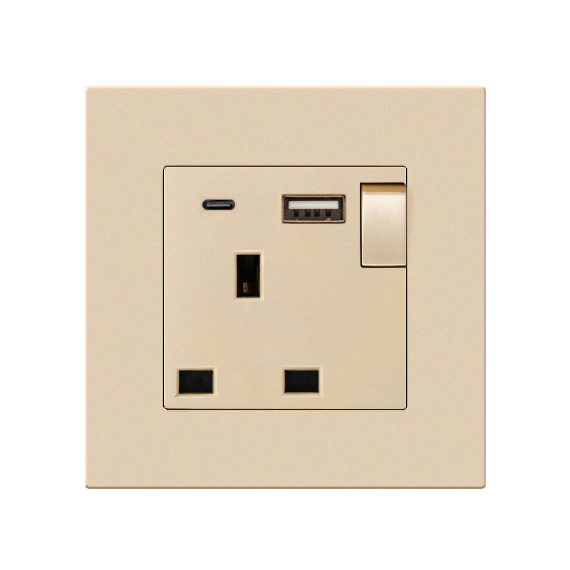 Британски стандарт 86-тип скрит стенен контакт с USB-C 18W бързо зареждане, 13A, CE сертифициран, 250V
