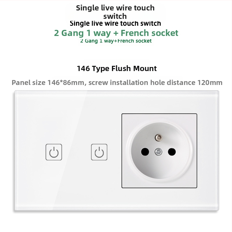 146-típusú érintő-panel 1/2/3 kapcsolóval, francia szabványú kettős USB aljzat, falon történő szerelés, 16A