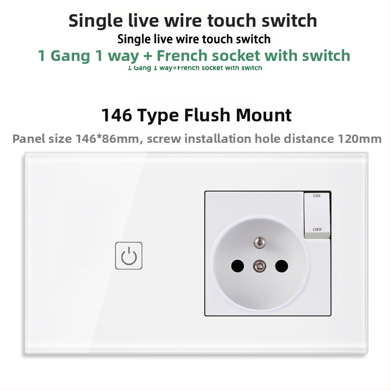 146-típusú érintő-panel 1/2/3 kapcsolóval, francia szabványú kettős USB aljzat, falon történő szerelés, 16A