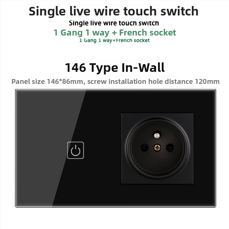 146-típusú érintő-panel 1/2/3 kapcsolóval, francia szabványú kettős USB aljzat, falon történő szerelés, 16A