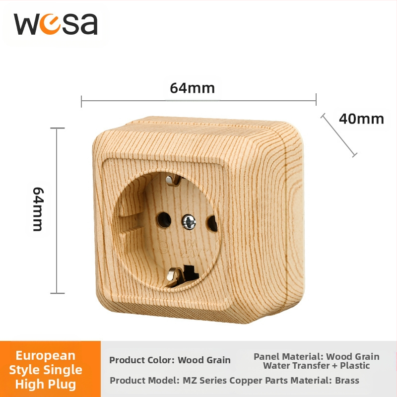 Стенен контакт с ключ, Европейски стандарт, 10A, 100–250V, месингов корпус, CE