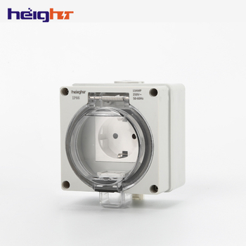 HEIGHT Външна водоустойчива стенна розетка с едно гнездо, 16 A, 250 V, медни контакти, CE сертифицирана