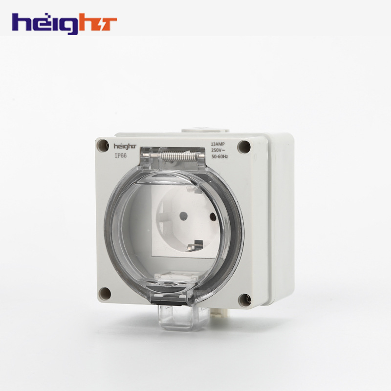 HEIGHT Išorinė sieninė rozetė su vienu lizdu, 16A, 250V, gryno vario kontaktai, CE sertifikuota