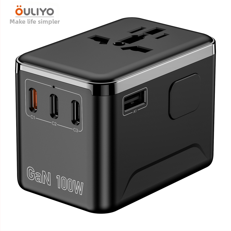 GaN greito įkrovimo 67W kelioninis įkroviklis su konvertuojančia kištuke ir USB kelių uostų
