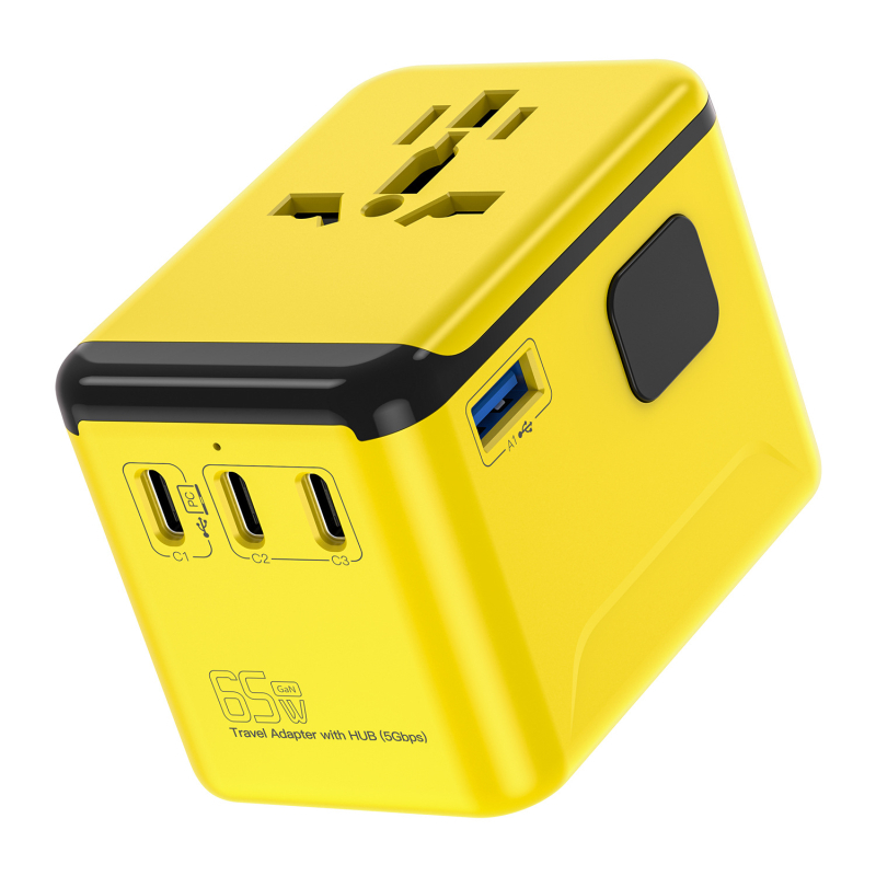 GaN greito įkrovimo 67W kelioninis įkroviklis su konvertuojančia kištuke ir USB kelių uostų