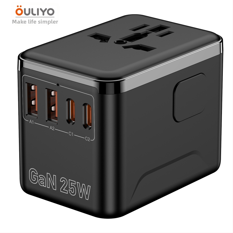GaN greito įkrovimo 67W kelioninis įkroviklis su konvertuojančia kištuke ir USB kelių uostų