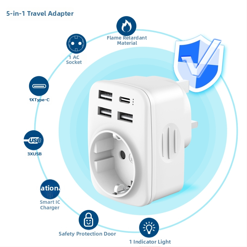 UK į EU kištukinio adapterio - CE sertifikuotas, 1500W, konversijos lizdas, -45°C iki 60°C
