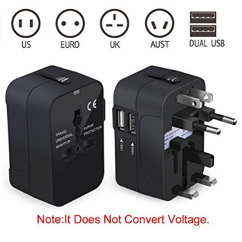 RRTRAVEL universalus kištukų adapteris su dvigubais USB 2.1A