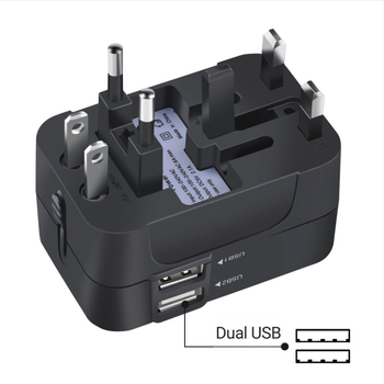 RRTRAVEL universalus kištukų adapteris su dvigubais USB 2.1A