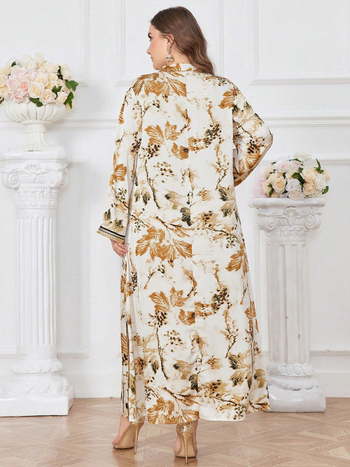 TOLEEN Рокля от шифон с флорална щампа, V-образно деколте, дълги ръкави, А-линия