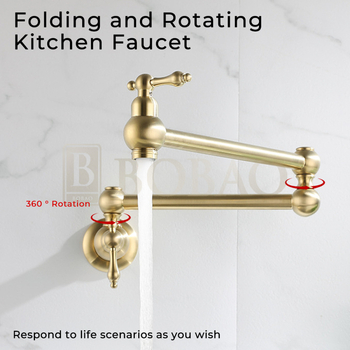 Sieninis sulankstomas pasukamas virtuvės plautuvės maišytuvas, varinis, dviejų rankenėlių, keramikinis vožtuvas, 0–90°C