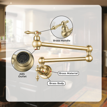 Sieninis sulankstomas pasukamas virtuvės plautuvės maišytuvas, varinis, dviejų rankenėlių, keramikinis vožtuvas, 0–90°C