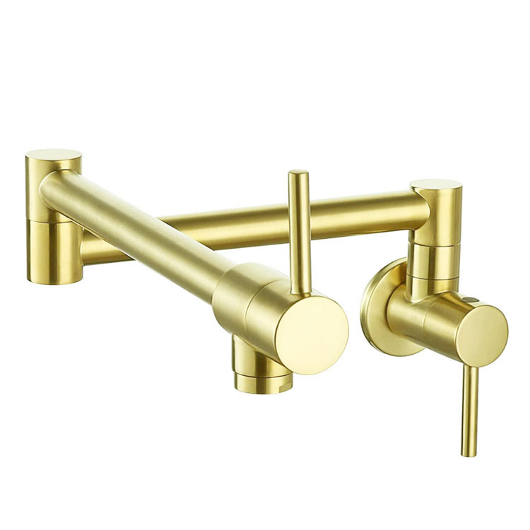 Sieninis sulankstomas pasukamas virtuvės plautuvės maišytuvas, varinis, dviejų rankenėlių, keramikinis vožtuvas, 0–90°C