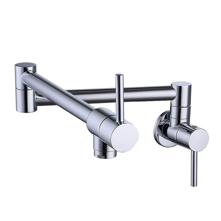 Sieninis sulankstomas pasukamas virtuvės plautuvės maišytuvas, varinis, dviejų rankenėlių, keramikinis vožtuvas, 0–90°C