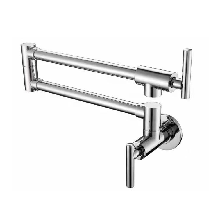 Sieninis sulankstomas pasukamas virtuvės plautuvės maišytuvas, varinis, dviejų rankenėlių, keramikinis vožtuvas, 0–90°C