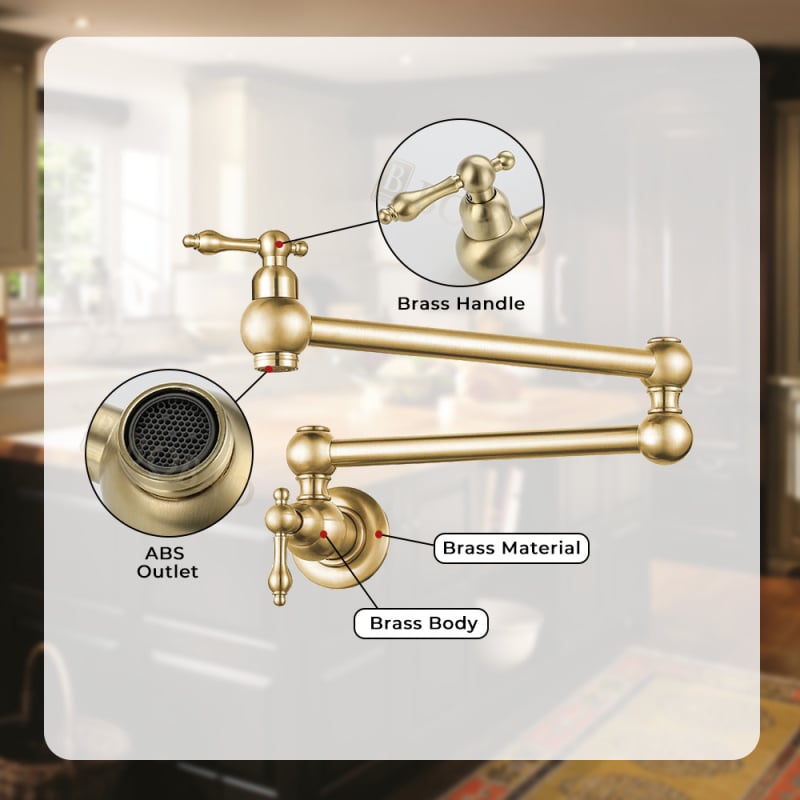 Sieninis sulankstomas pasukamas virtuvės plautuvės maišytuvas, varinis, dviejų rankenėlių, keramikinis vožtuvas, 0–90°C