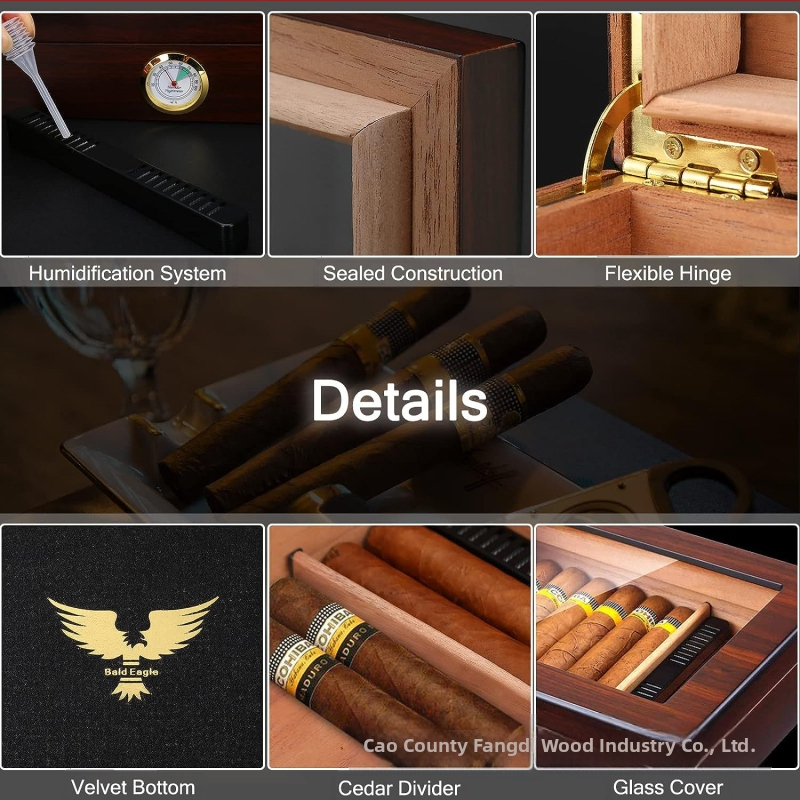 Дървена кутия за пури за съхранение с гравиране и персонализирано лого