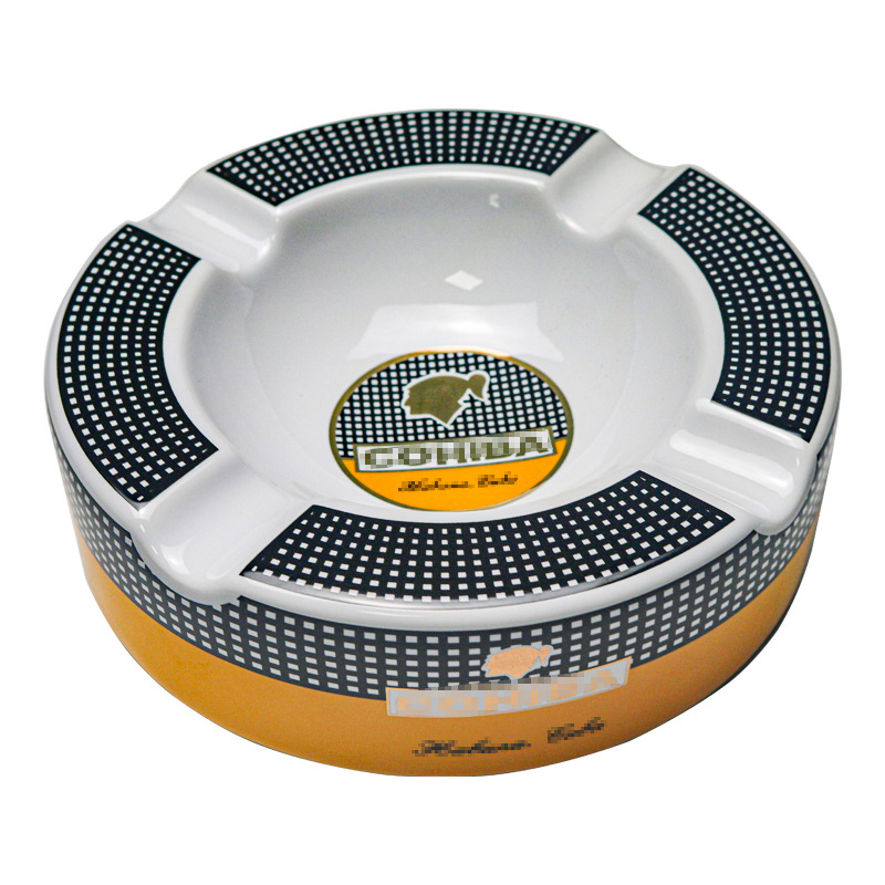 Kerámia szivar hamutál, kör, négy rekesszel, logó nyomtatva, testreszabás elérhető, COHIBA