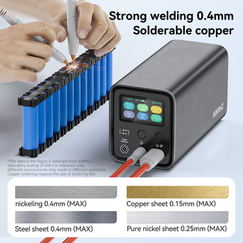 AWithZ UF20B – aparat de sudură prin puncte cu impulsuri, alimentare pe baterie, intrare 100–240V, control automat/manual cu pedala, potrivit pentru cupru, aluminiu, foi de nichel și baterii cilindrice