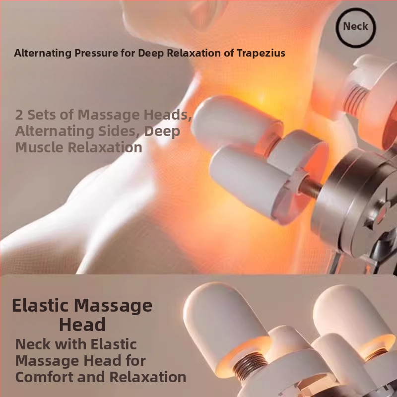Масажна възглавница за шия, гръб и пояс — автоматичен месещ масажор за стол, 6+ глави, 3-та степен, горещ компрес, захранване с променлив ток